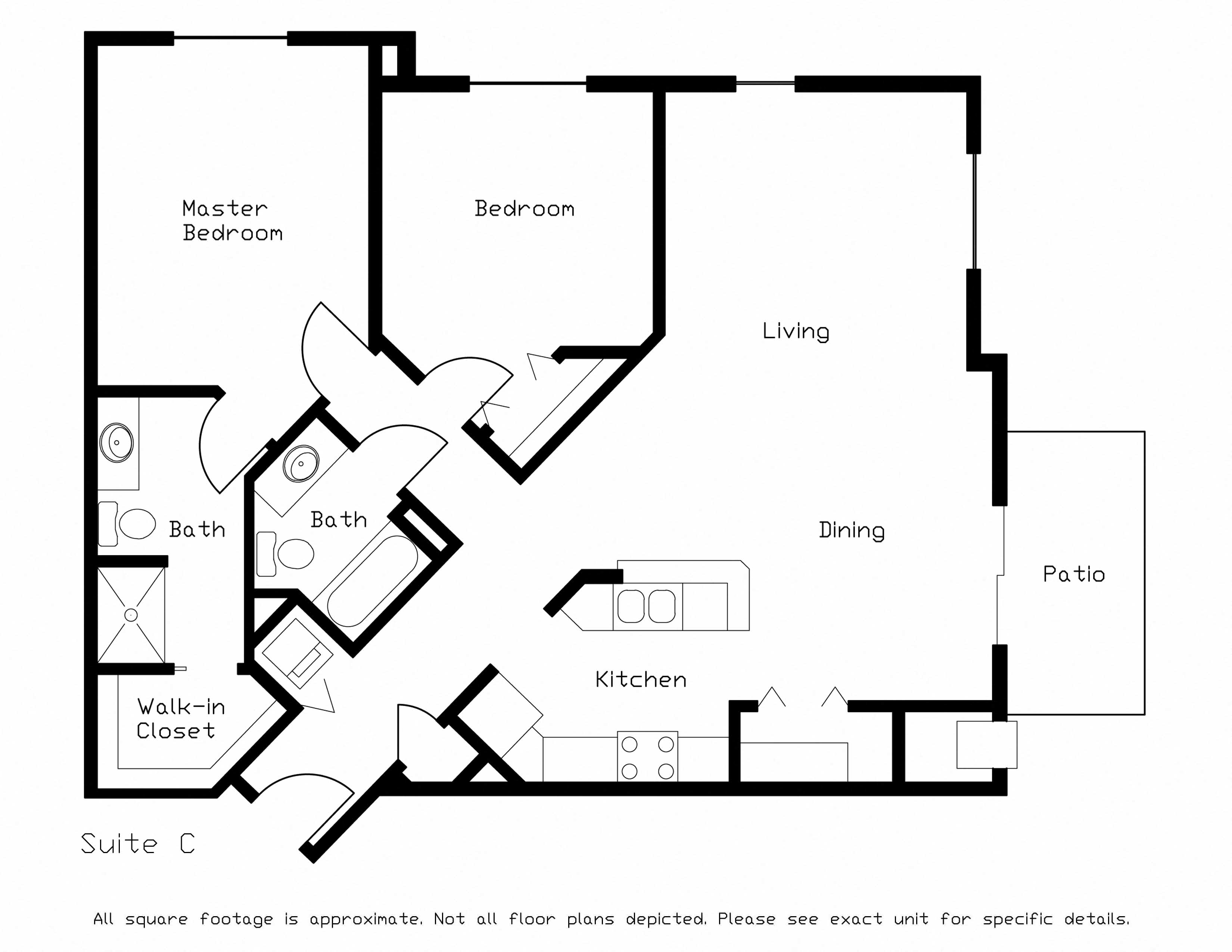 Floor plan for 2 beds, 2 baths, 1192 sqft